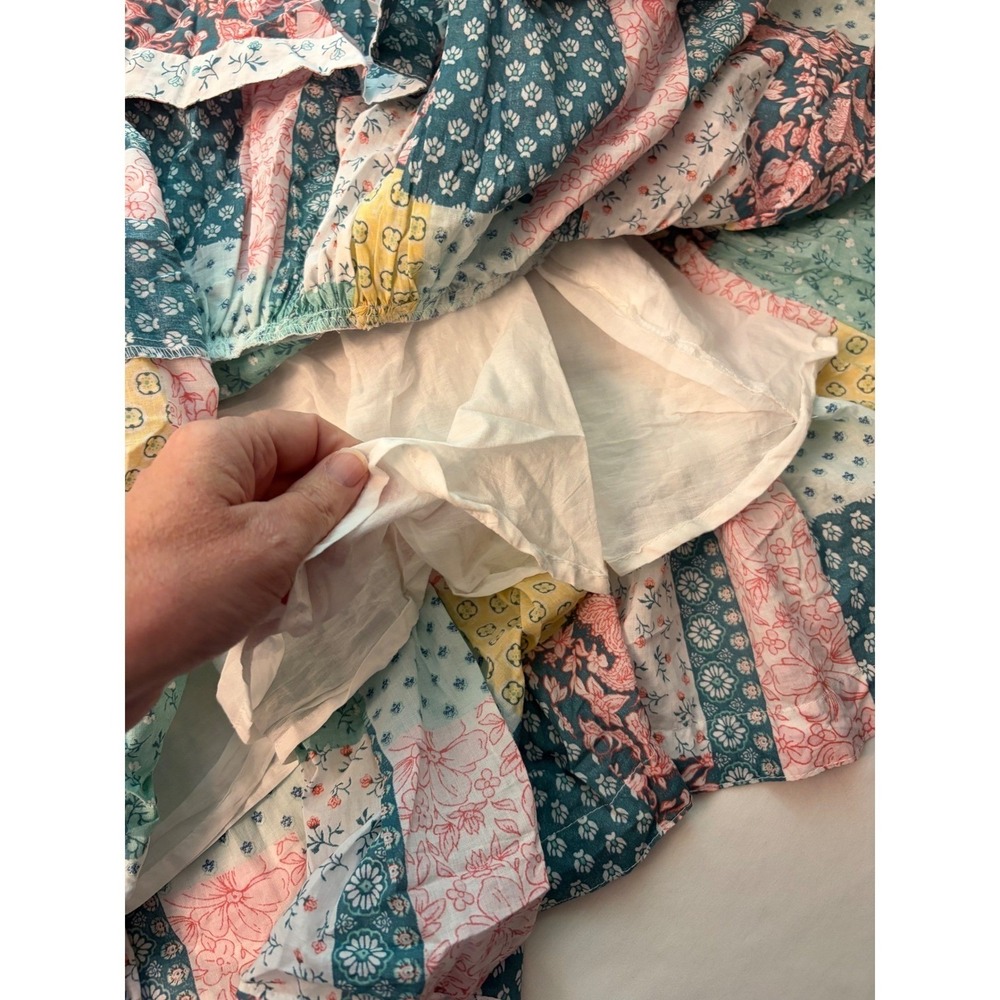 New Simply Southern Patchwork Tiered Maxi Dress Pink Teal Floral Large cottage - Picture 10 of 14
